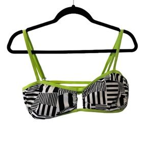 ADIDAS Swim Top Neon Green Black & White Geometric Pattern Sz L